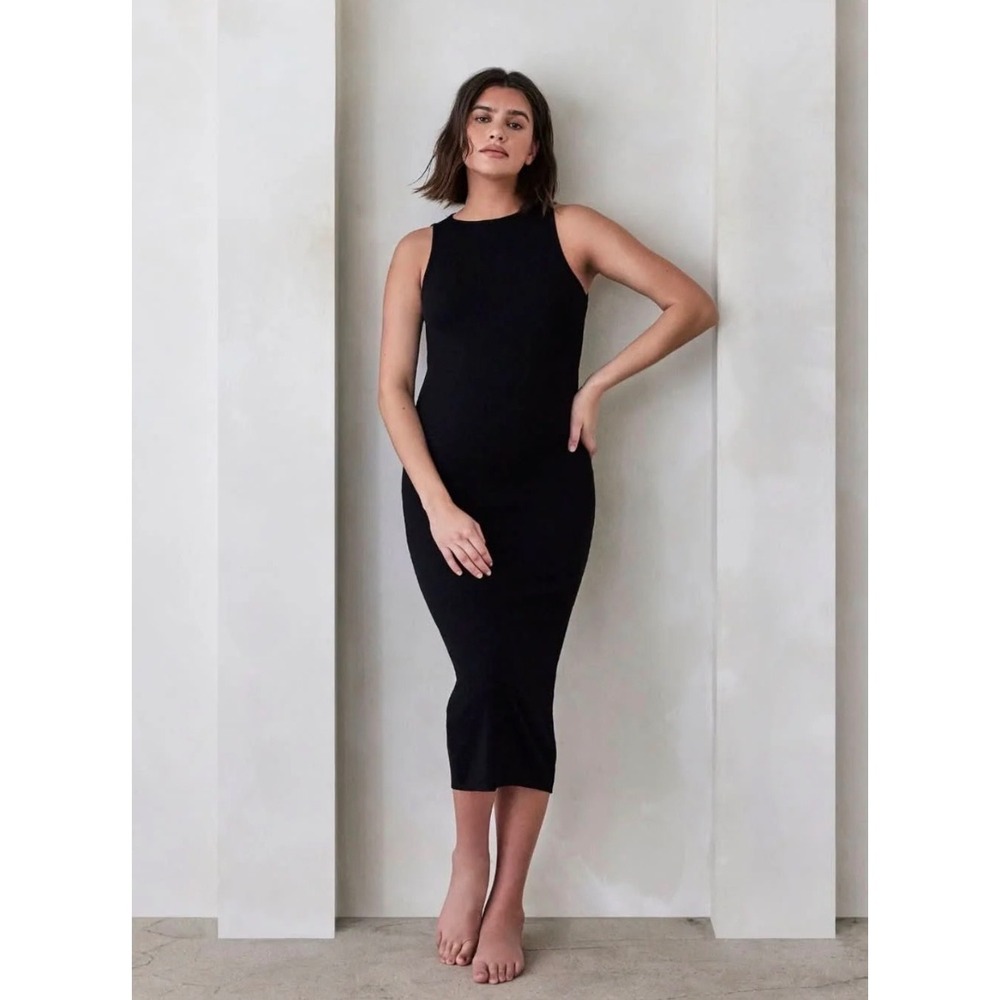 Bumpsuit Black Ribbed Sleeveless Midi Dress Bodycon Maternity BNMRD200223 S